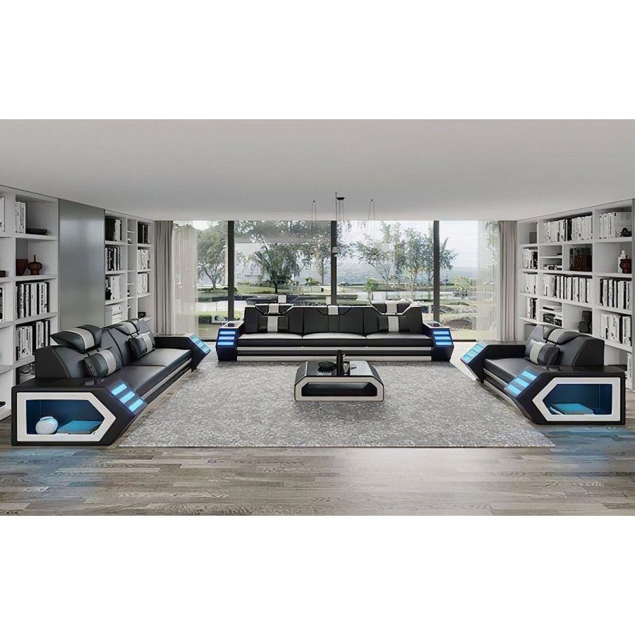 Jubilee Steffi Sofa Set with Led - Black/White, Bonded Leather