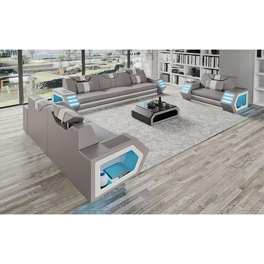 Jubilee Steffi Sofa Set with Led - Gray/White, Bonded Leather