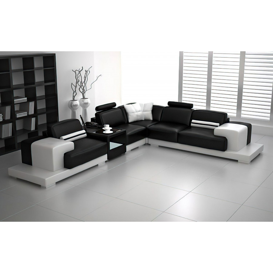 Jubilee Shahzaib Left Hand Facing Sectional with Console - Black/White, Bonded Leather