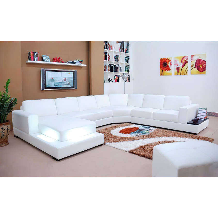 Jubilee Spencer Left Hand Facing Sectional with Led - White, Bonded Leather