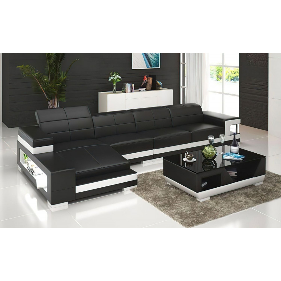 Jubilee Zakary Left Hand Facing Sectional with Storage - Black/White, Bonded Leather
