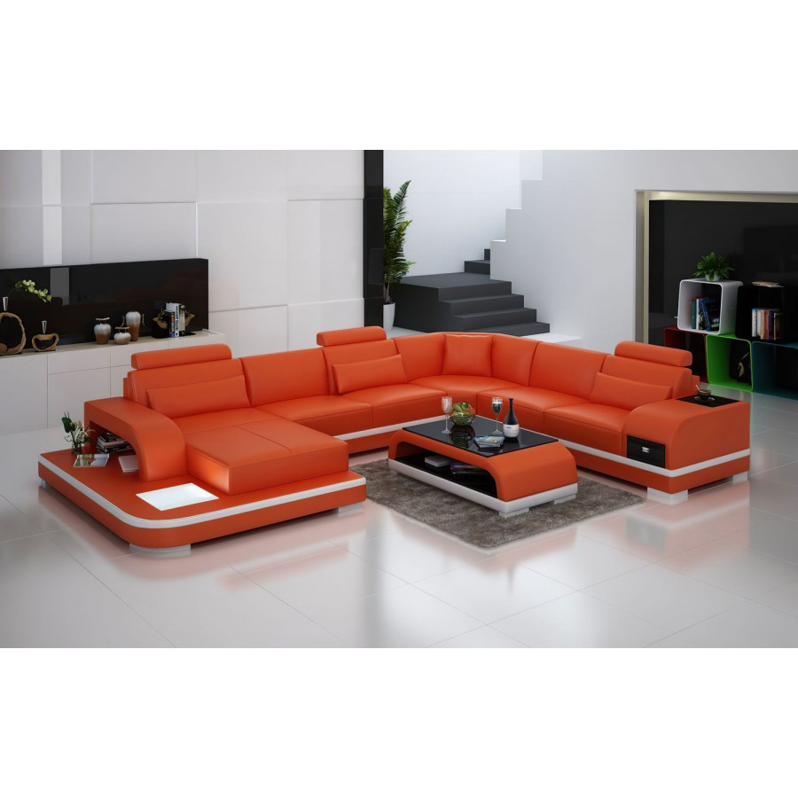 Jubilee Everly Left Hand Facing Sectional with Leds - Orange/White, Bonded Leather