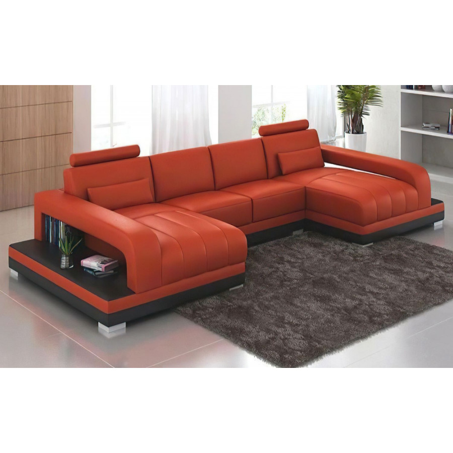 Jubilee Heather Small U-Shape Sectional with Chaise - Orange/Black, Bonded Leather