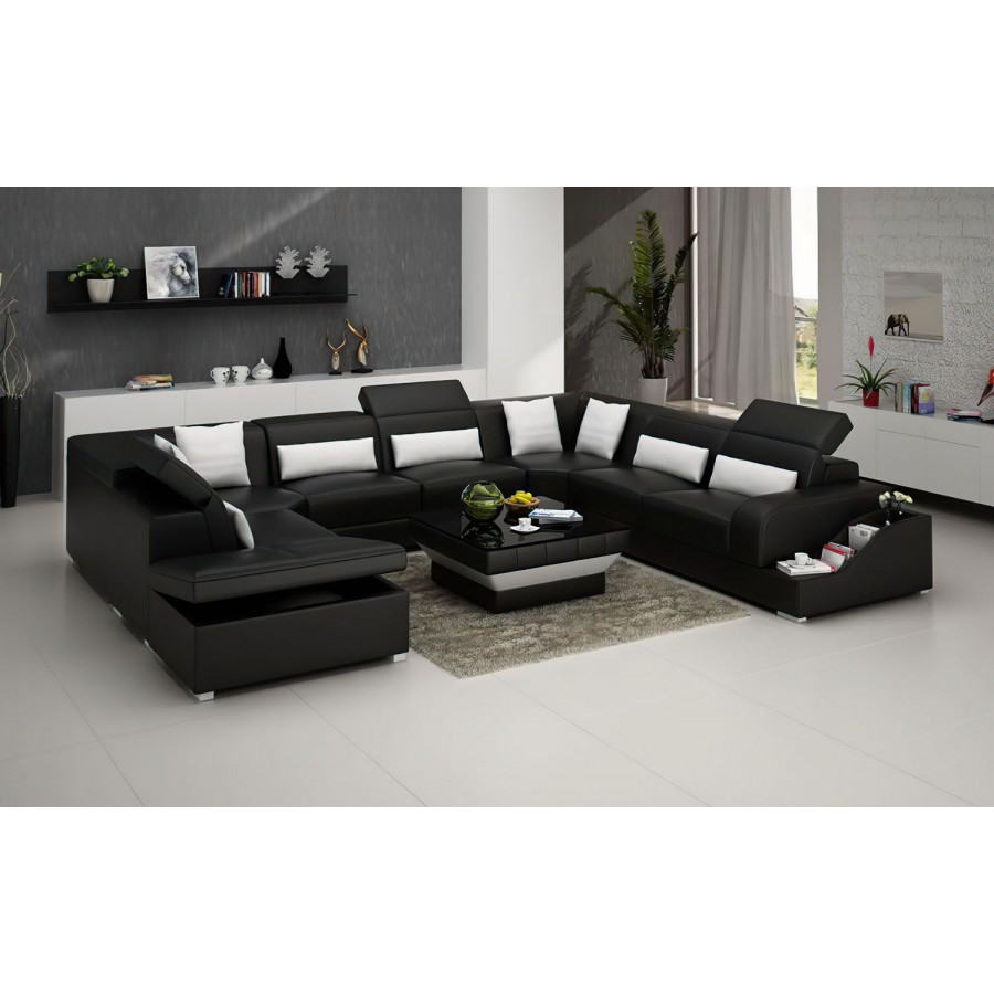 Jubilee Charlotte Sectional with PopUp Storage - Black/White, Bonded Leather