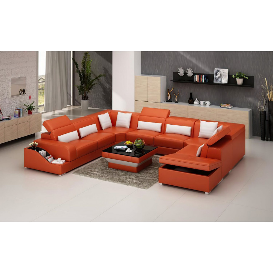 Jubilee Charlotte Sectional with PopUp Storage - Orange/White, Bonded Leather