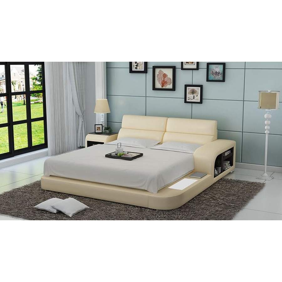 Jubilee Jodi California King Size Both Hand Facing Bed with Storage - Beige, Bonded Leather