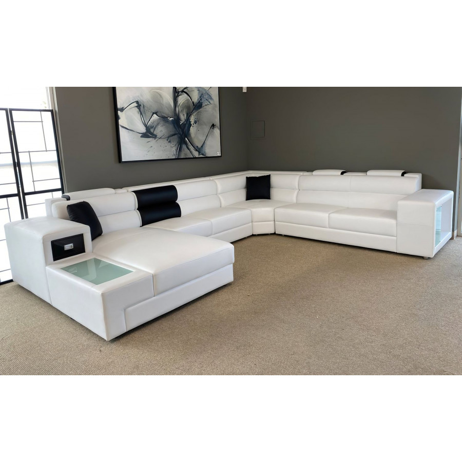 Jubilee Martinelli Modern Large Left Hand Facing Sectional with Storage - White/Black, Bonded Leather