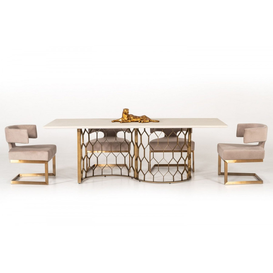 Jubilee - Flay Dining Table in White/Antique Brass, Concrete/Metal