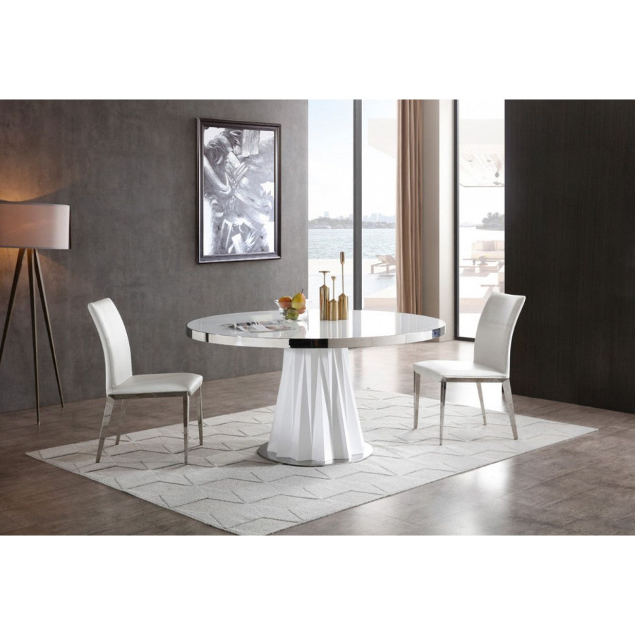 Jubilee - Cabaer Round Dining Table in White, Glass/Stainless Steel