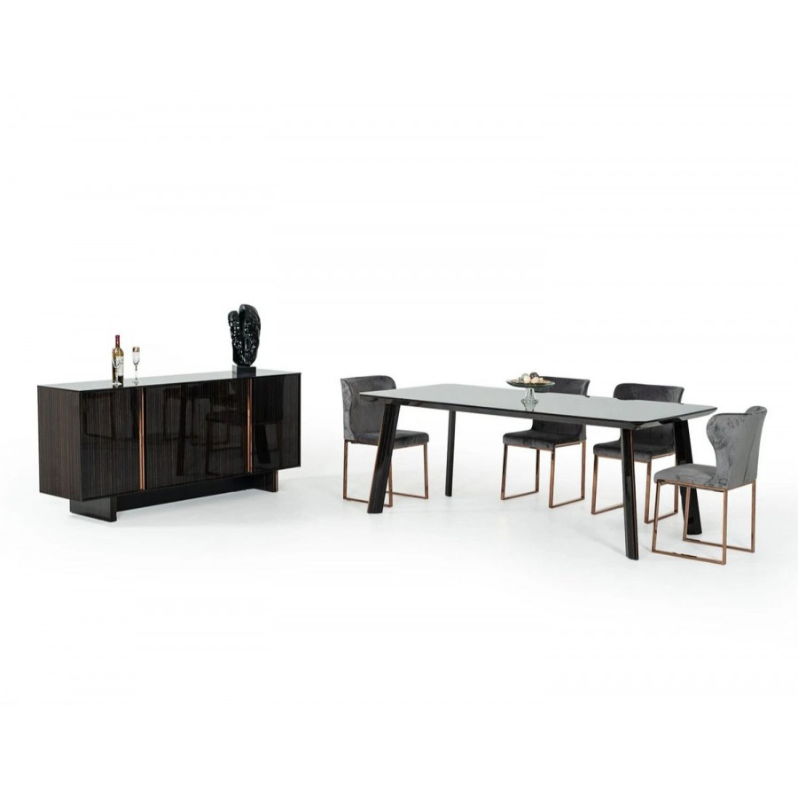 Jubilee - Charli Dining Table in Ebony High Gloss/Rosegold, Wood/Stainless Steel