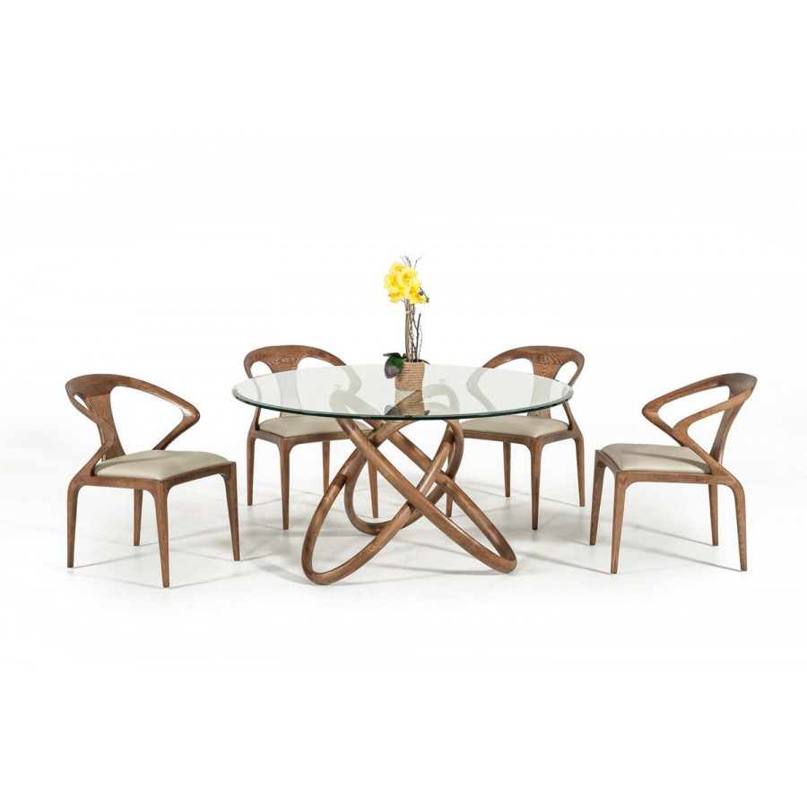 Jubilee - Maca Round Dining Table in Walnut/Clear, Ash/Glass