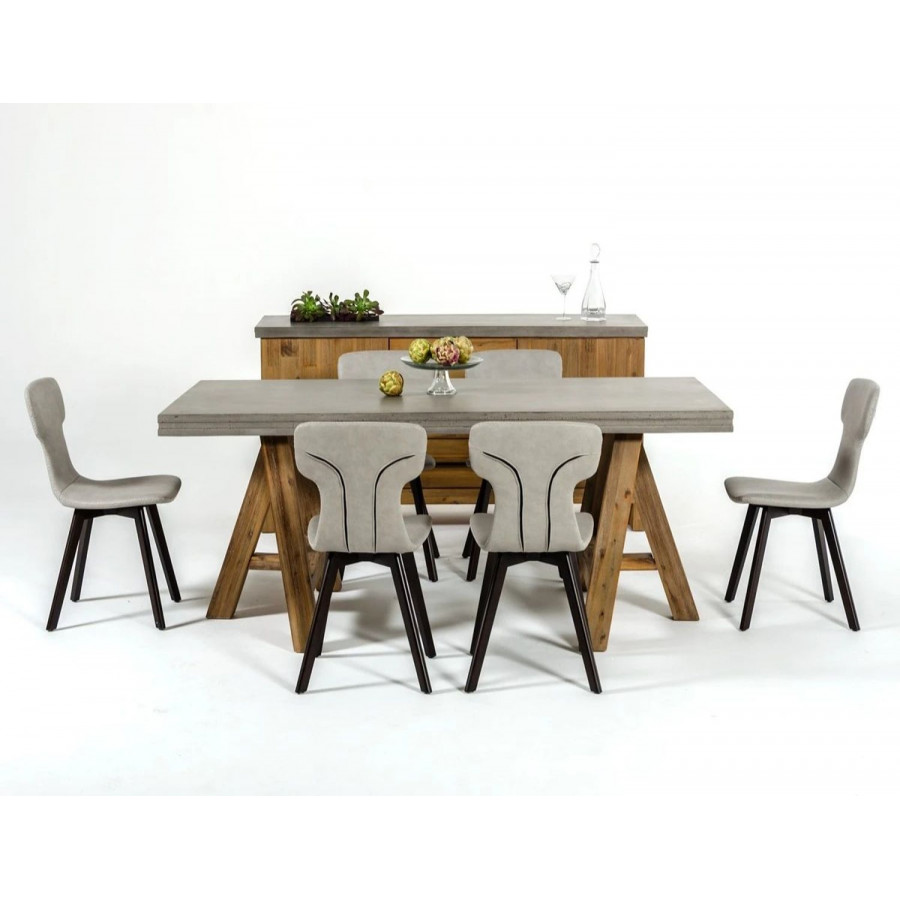 Jubilee - Cylia Dining Table in Dark Grey/Walnut, Concrete/Acacia Wood