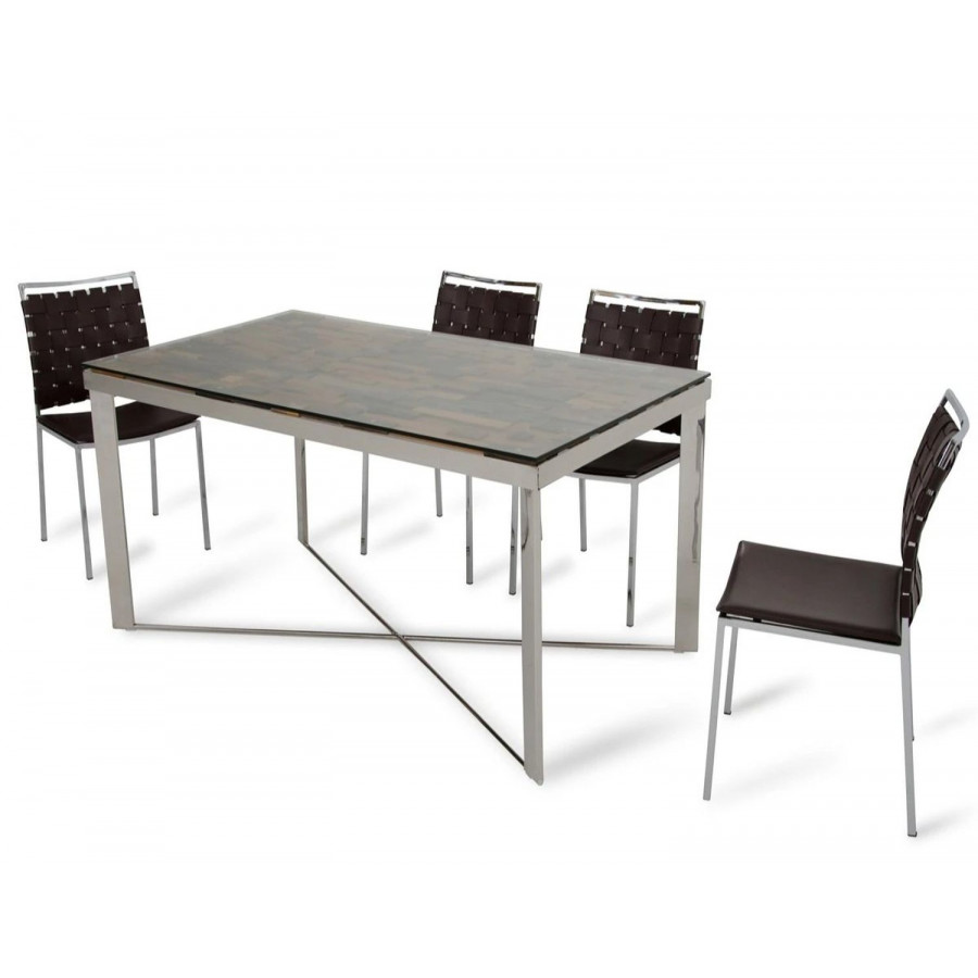 Jubilee - Samive Dining Table in Wood Mosaic, Glass/Stainless Steel