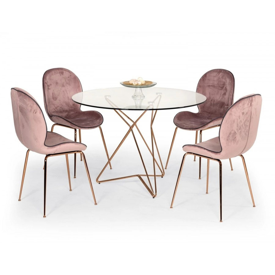 Jubilee - Allse Round Dining Table in Clear/Rosegold, Glass/Metal
