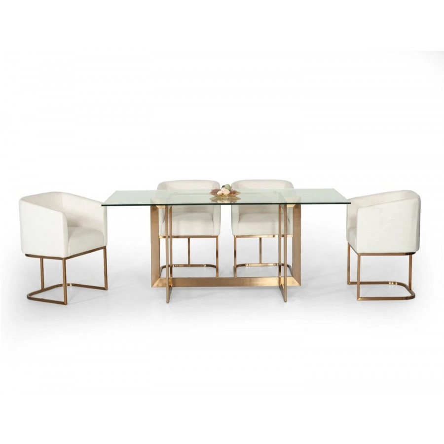 Jubilee - Kecal Dining Table in Clear/Brass, Glass/Stainless Steel
