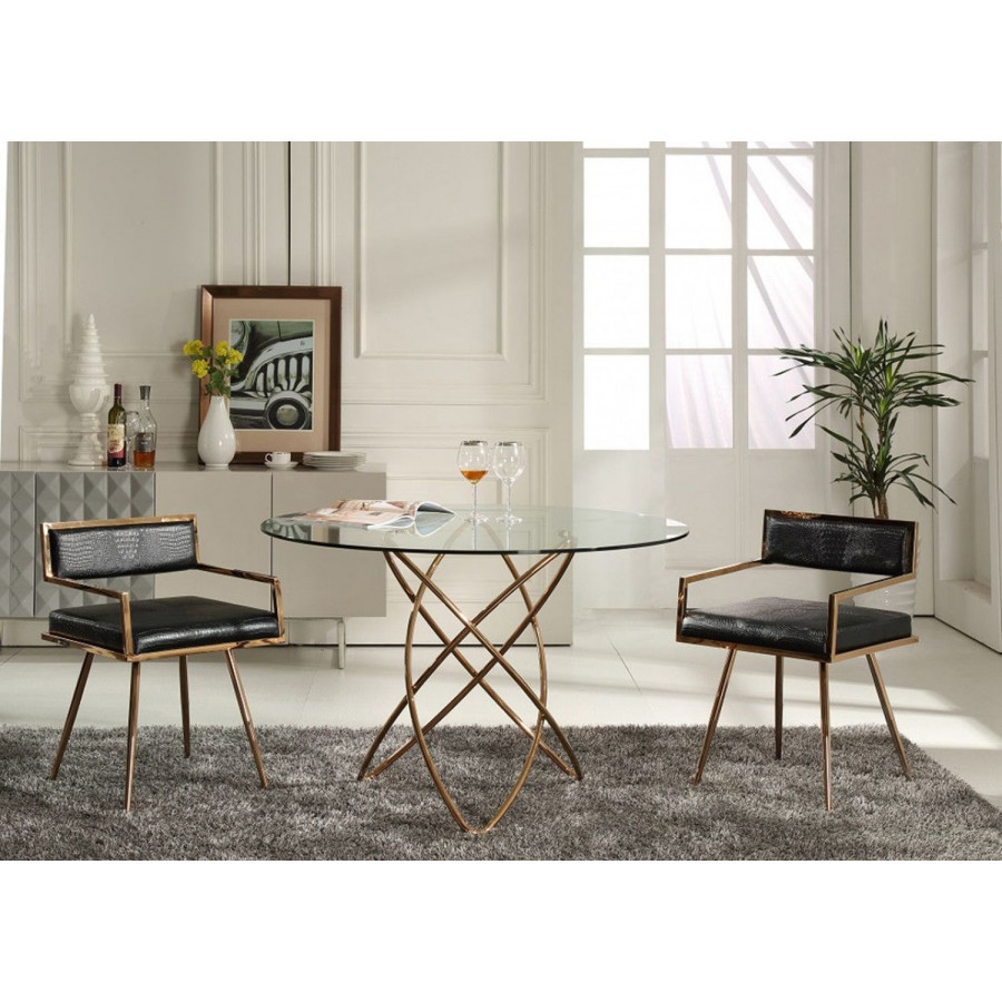 Jubilee - Royvi Round Dining Table in Rosegold/Glass, Glass/Stainless Steel