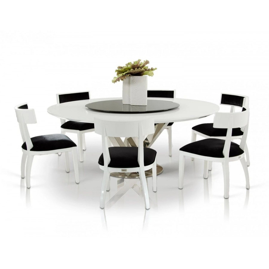 Jubilee - Aquiton Modern Round Dining Table in White Crocodile Lacquer/Black, Glass/Stainless Steel