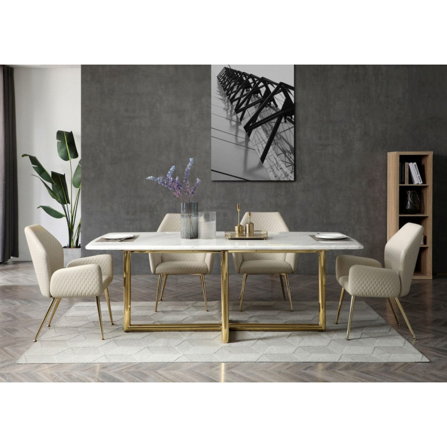 Jubilee - Emposo Dining Table in White/Champagne Gold, Marble/Metal