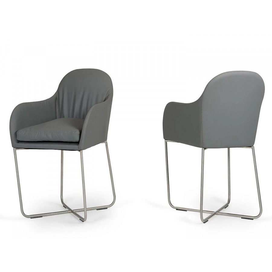 Jubilee - Stemin Dining Chair in Gray, Leatherette/Stainless Steel
