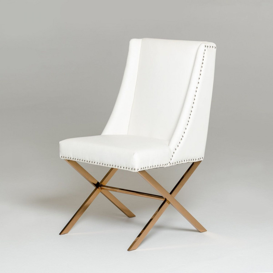 Jubilee - Alact Dining Chair in White/Rosegold, Leatherette/Steel