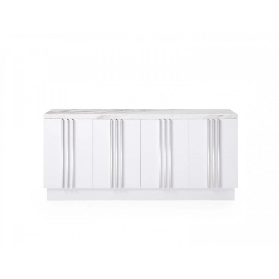 Jubilee - Kinity Buffet Table in White High Gloss/Silver, Wood/Marble
