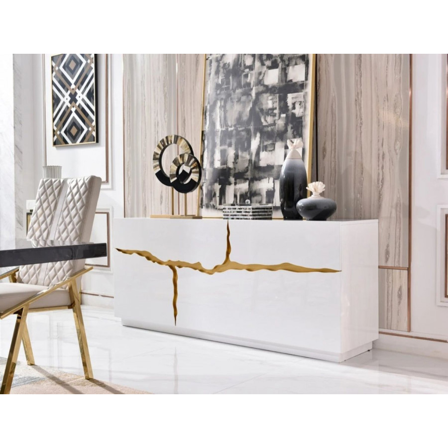 Jubilee - Aoli Buffet Table in White High Gloss/Champagne Gold