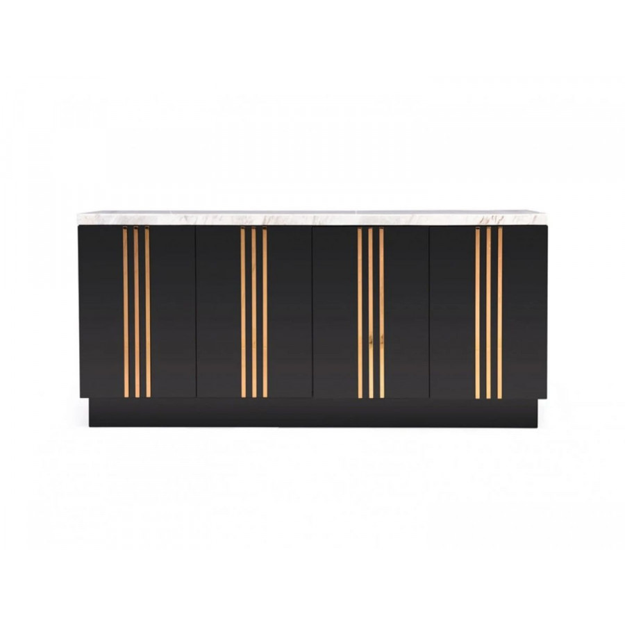 Jubilee - Kutin Buffet Table in Black High Gloss/Gold, Wood/Marble