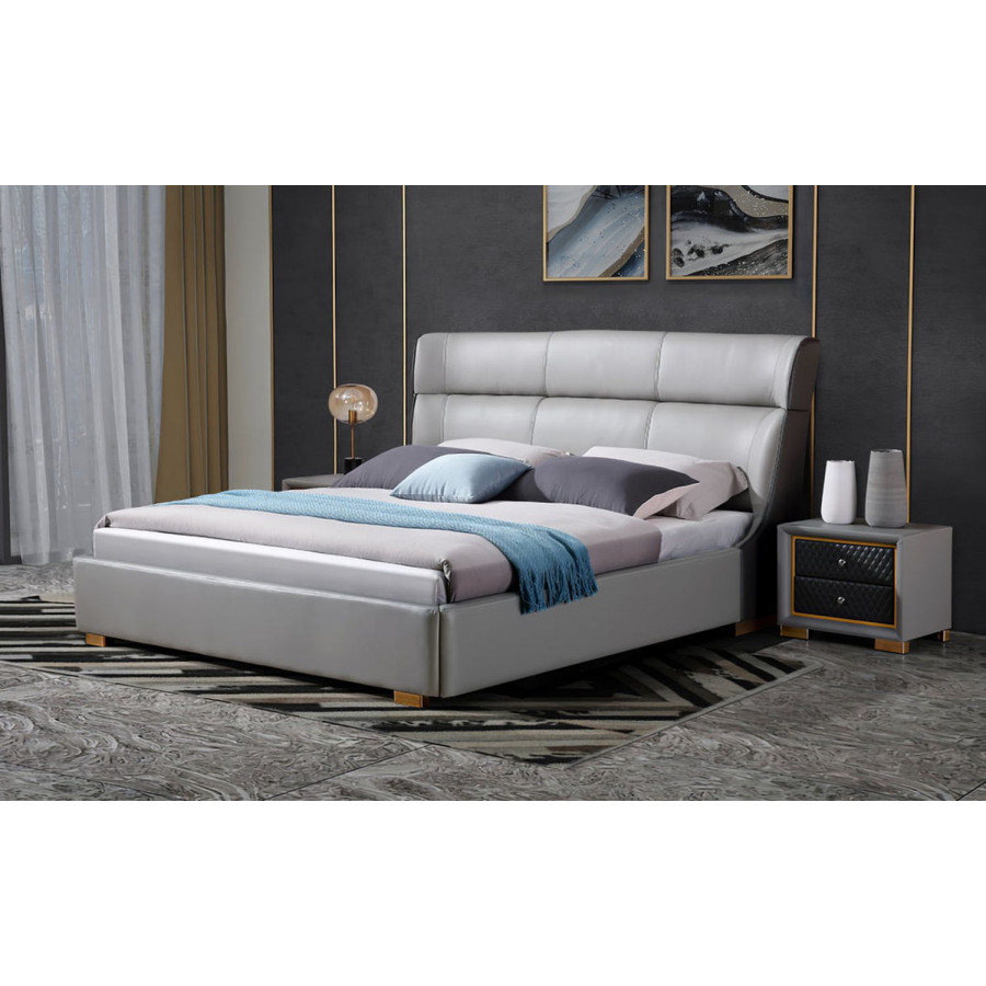 Jubilee Fina Queen Size Bed - Gray, Bonded Leather