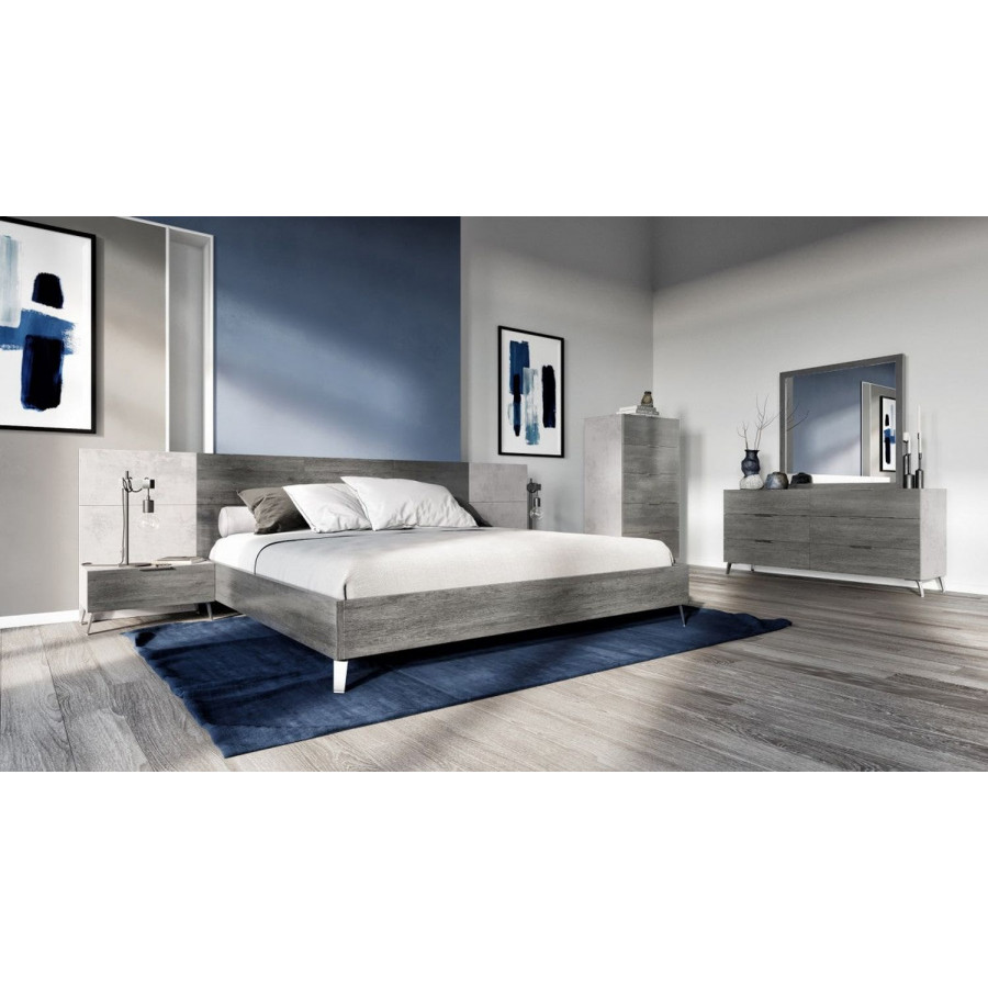 Jubilee Brubon Modern King Size Bedroom Set - Matte Grey/Faux Concrete Laminate