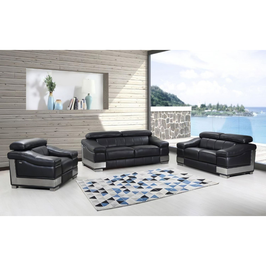 Jubilee - Aolon Sofa Set in Black, Top Grain Italian Leather