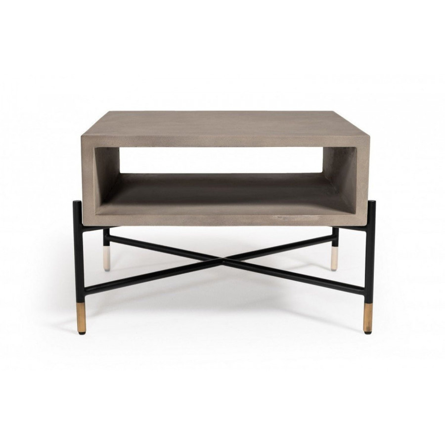 Jubilee - Wallut Modern Coffee Table in Grey Concrete Top/Black Brushed Metal Base