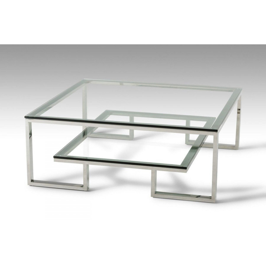Jubilee - Topoi Modern Coffee Table in Clear/Silver, Glass/Stainless Steel