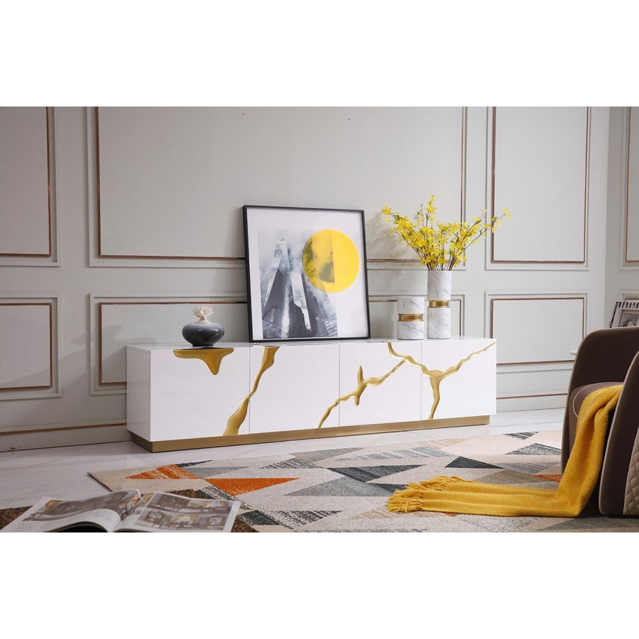 Jubilee - Kelly Modern TV Stand in White High Gloss/Gold