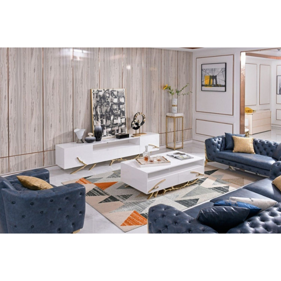 Jubilee - Golden Modern TV Stand in White