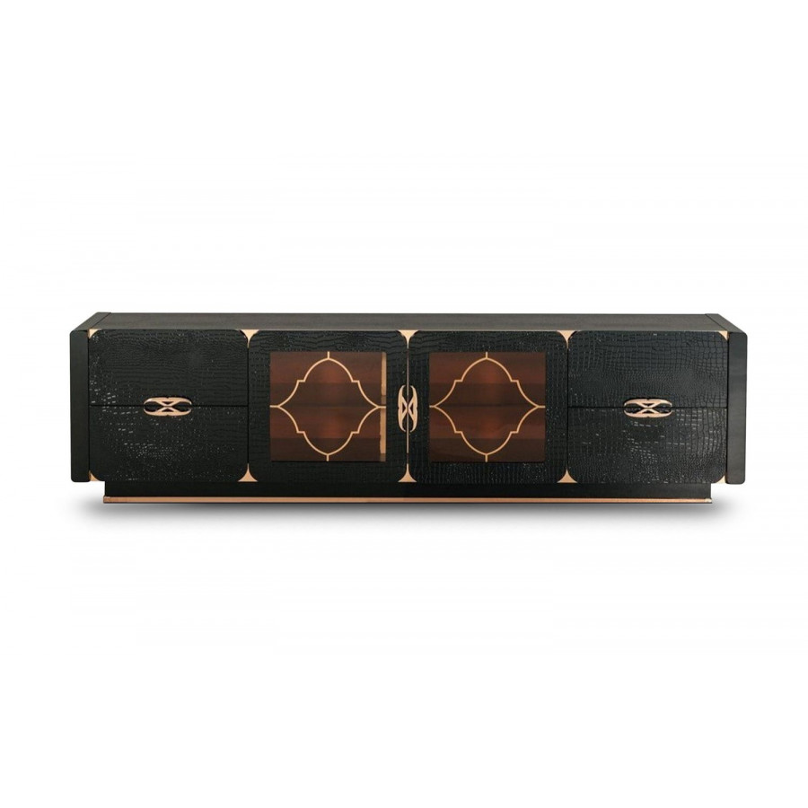 Jubilee - Talon Modern TV Stand in Black Crocodile/Rosegold