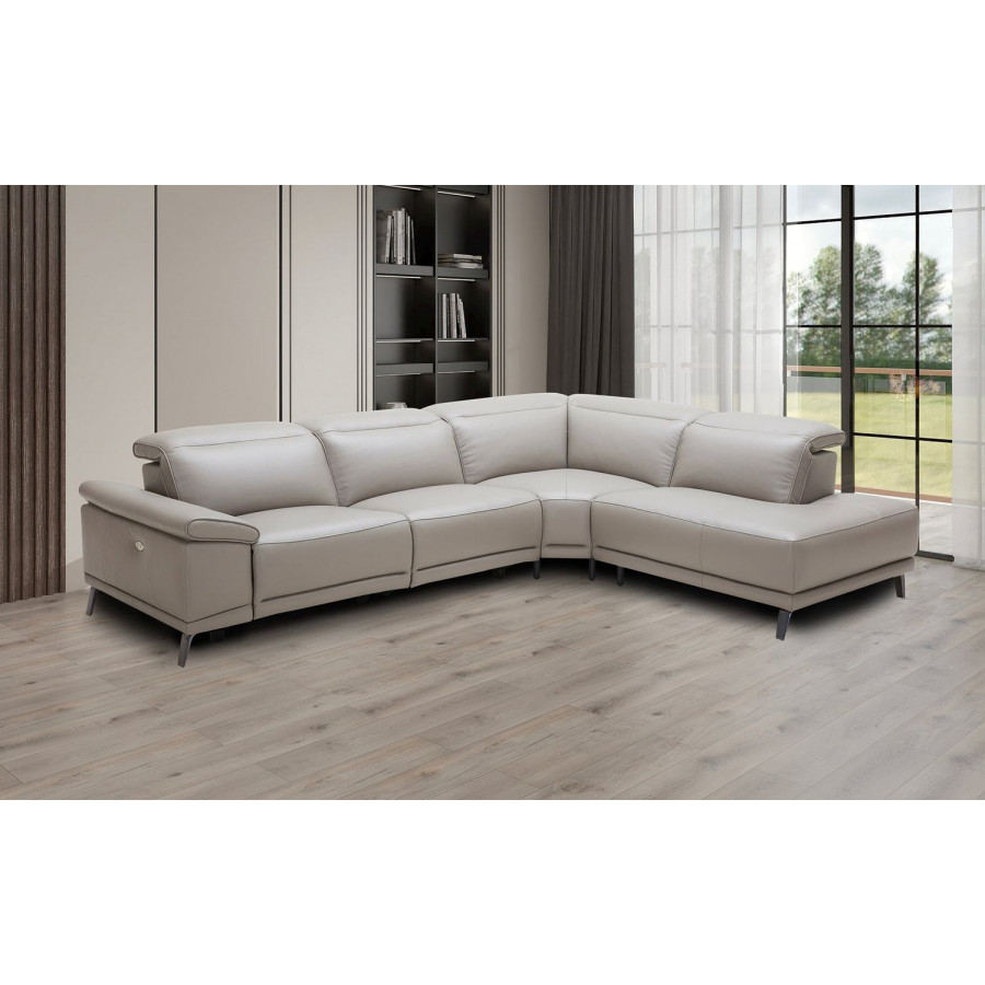 Jubilee Modern Kony Power Recliner Right Hand Facing Sectional - Light Gray, Top Grain Italian Leather