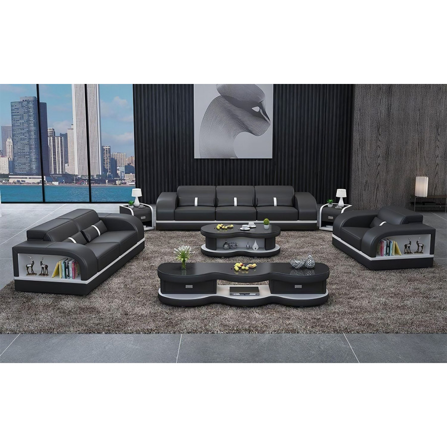 Jubilee Lorib Sofa Set with Storage - Black/White, Bonded Leather