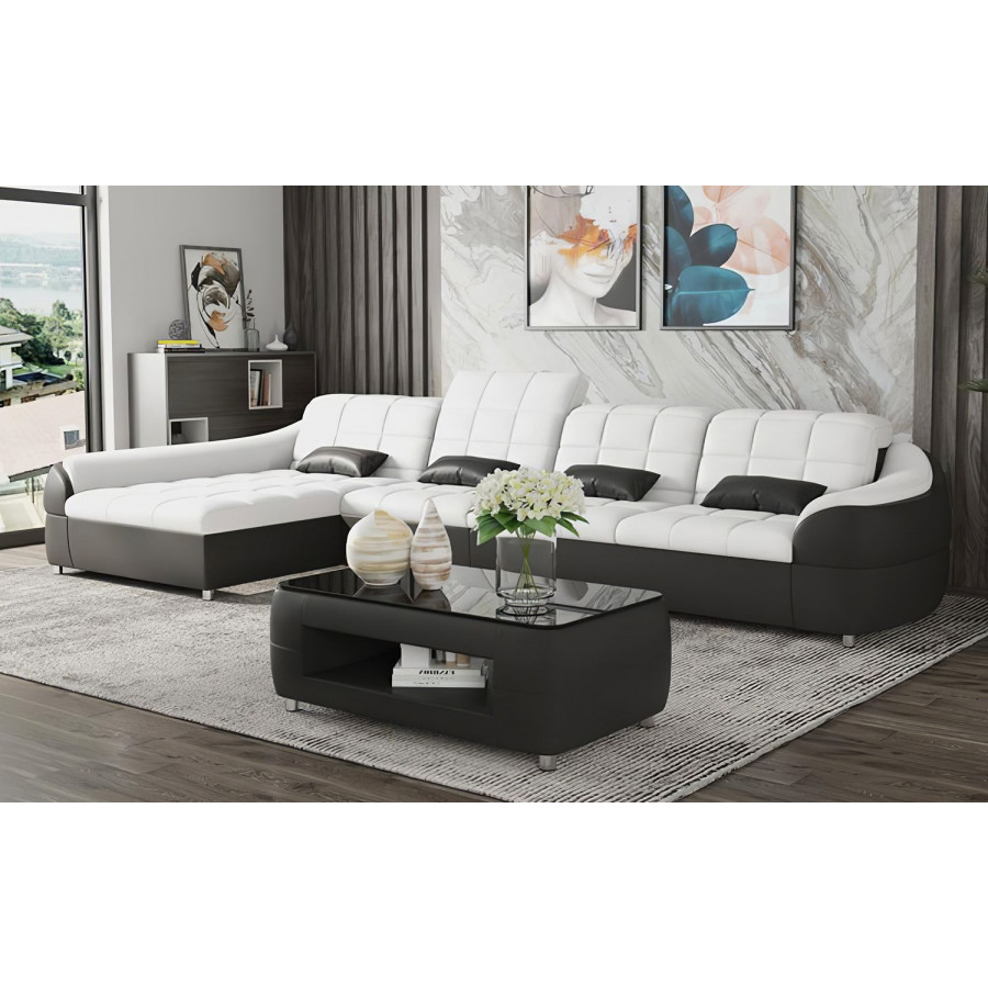 Jubilee Aumin Small Left Hand Facing Sectional with Chaise - White/Black, Bonded Leather
