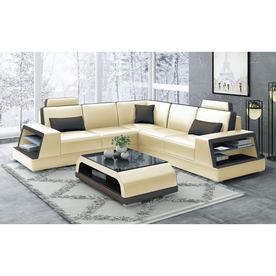Jubilee Civia Modern Futuristic Corner Sectional - Beige/Dark Brown, Bonded Leather