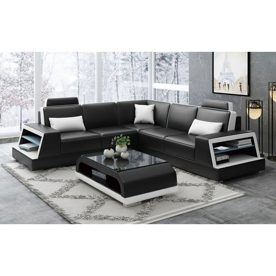 Jubilee Civia Modern Futuristic Corner Sectional - Black/White, Bonded Leather