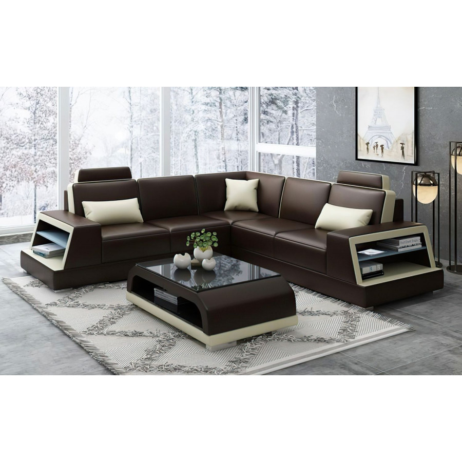 Jubilee Civia Modern Futuristic Corner Sectional - Dark Brown/Beige, Bonded Leather