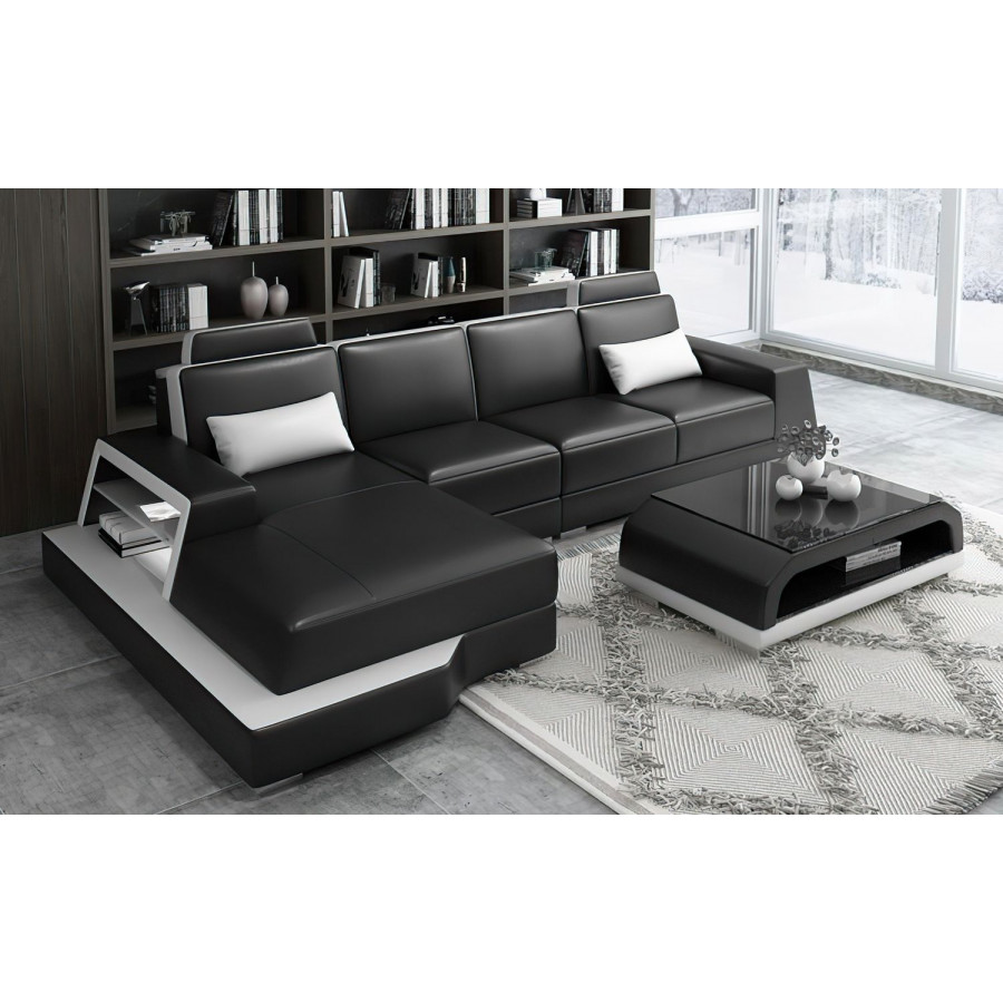 Jubilee Civia Small Left Hand Facing Sectional with Side Storage - Black/White, Bonded Leather