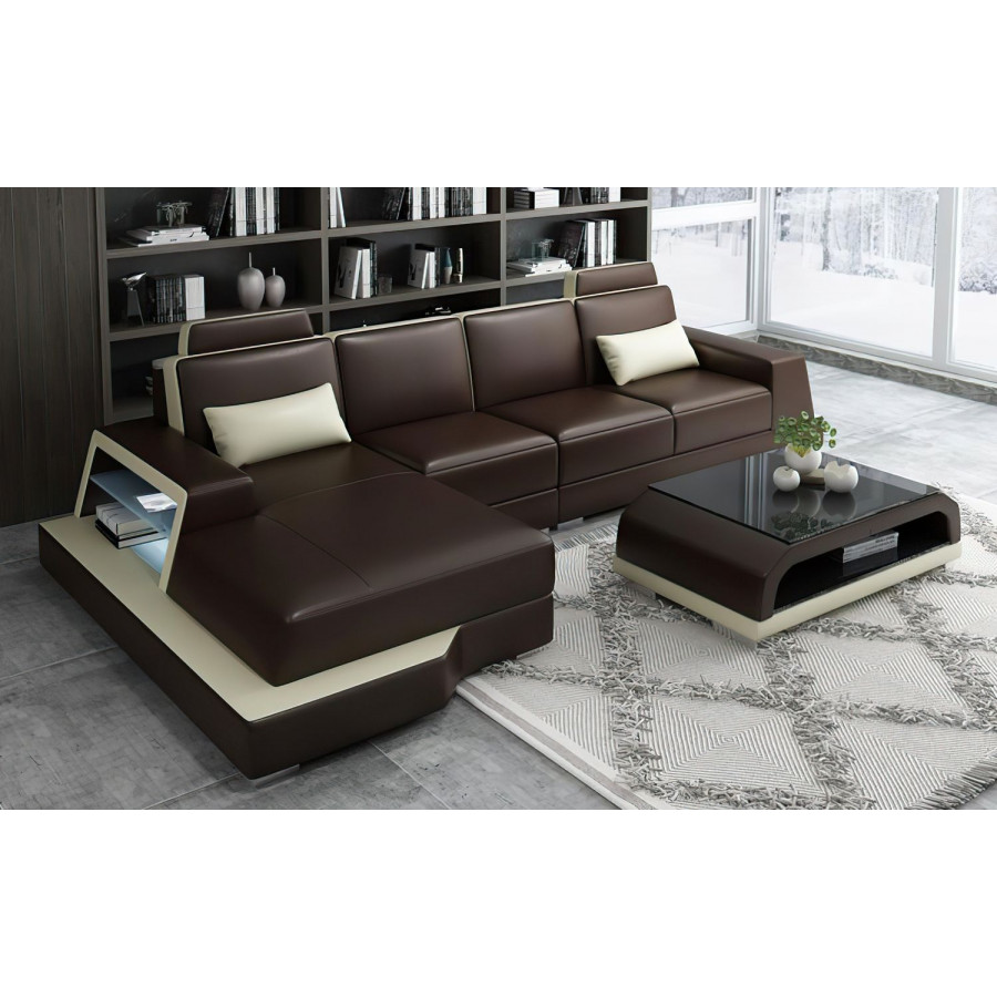 Jubilee Civia Small Left Hand Facing Sectional with Side Storage - Dark Brown/Beige, Bonded Leather
