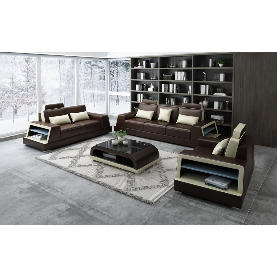 Jubilee Civia Sofa Set with Side Storage - Dark Brown/Beige, Top Grain Italian Leather