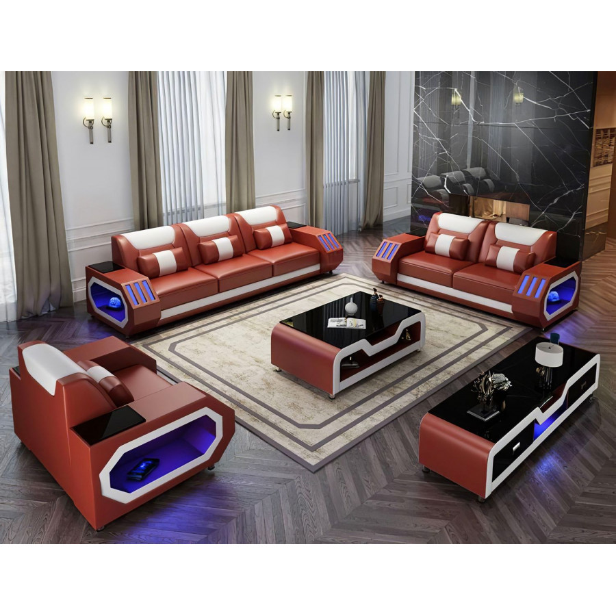 Jubilee Omont Sofa Set with Led - Brown/White, Bonded Leather