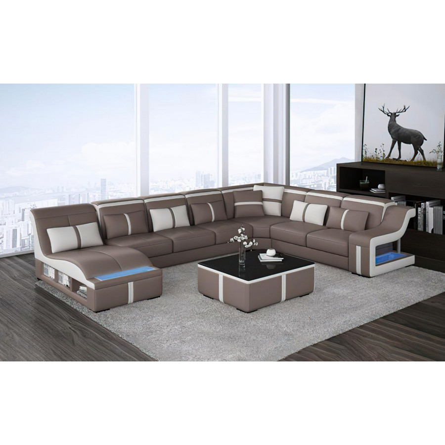 Jubilee Lisa Modern U-Shape Left Hand Facing Sectional - Gray/White, Bonded Leather