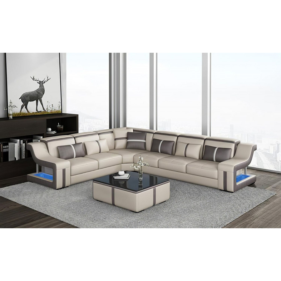 Jubilee Lisa Corner Left Hand Facing Sectional with Led - Light Gray/Dark Gray, Bonded Leather