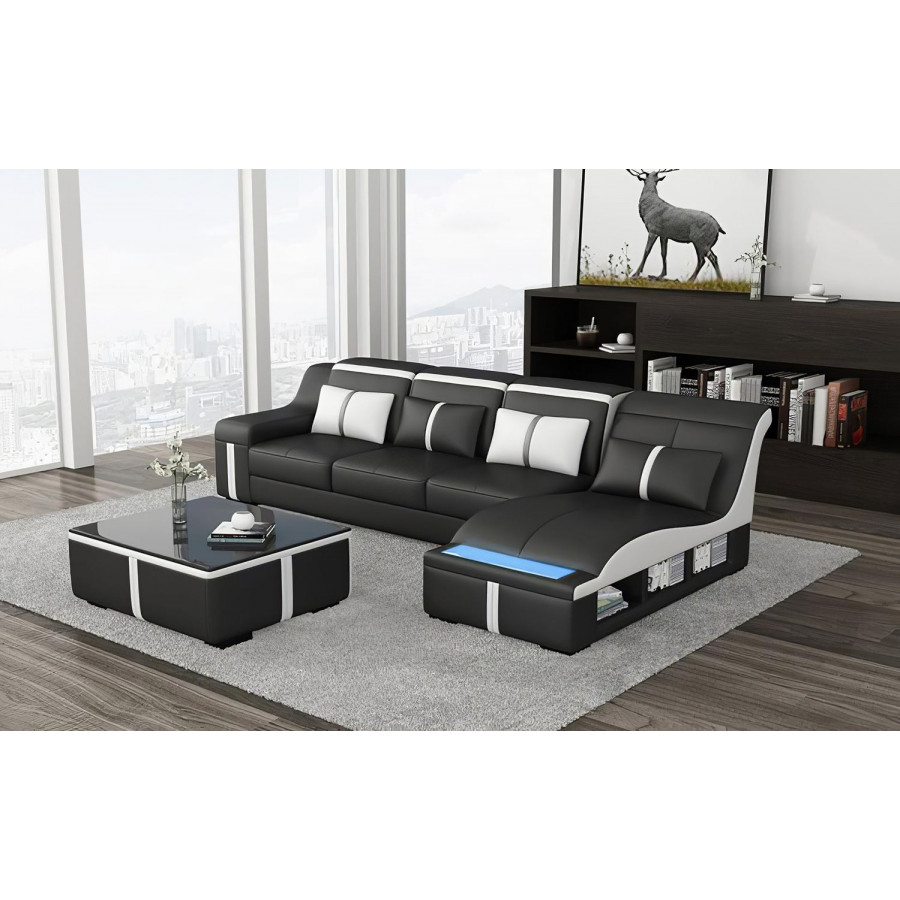Jubilee Lisa Small Left Hand Facing Sectional with Arched Shape Chaise - Black/White, Bonded Leather