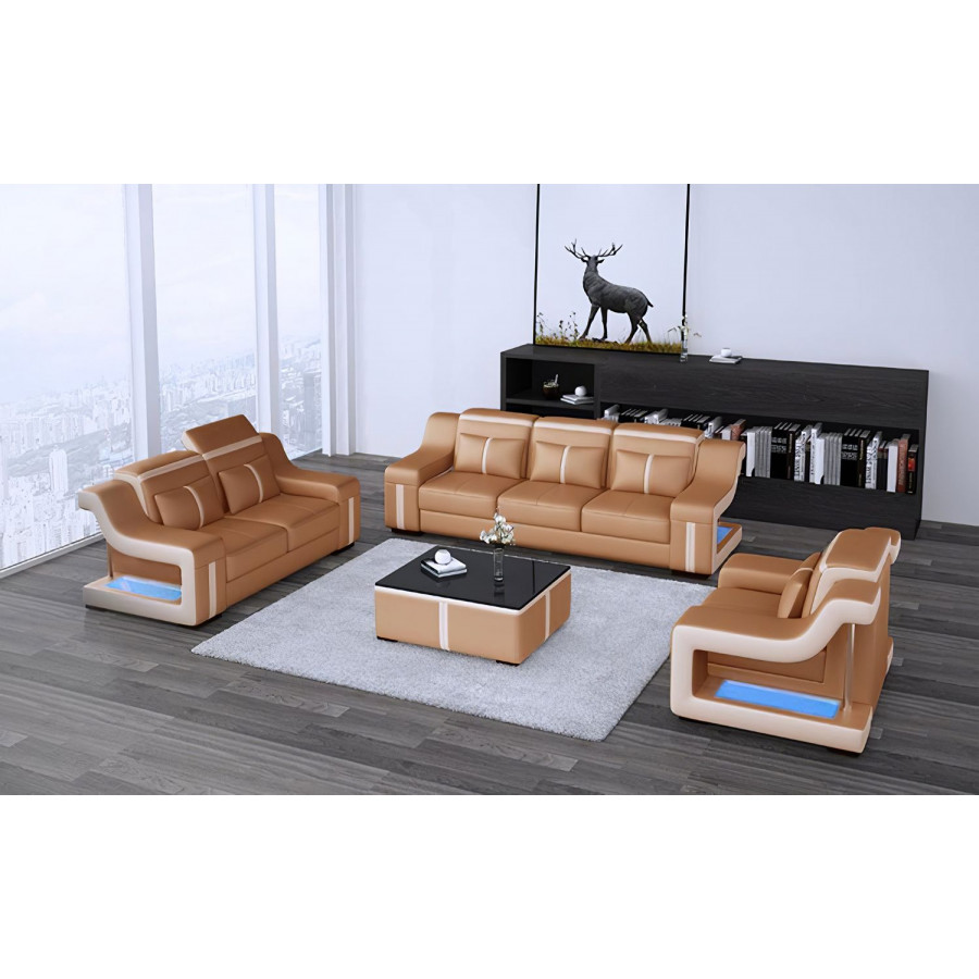 Jubilee Lisa Sofa Set with Led - Light Brown/Cream, Bonded Leather