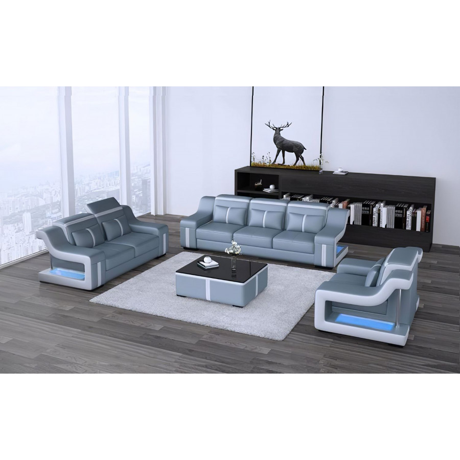 Jubilee Lisa Sofa Set with Led - Silver Gray/White, Bonded Leather